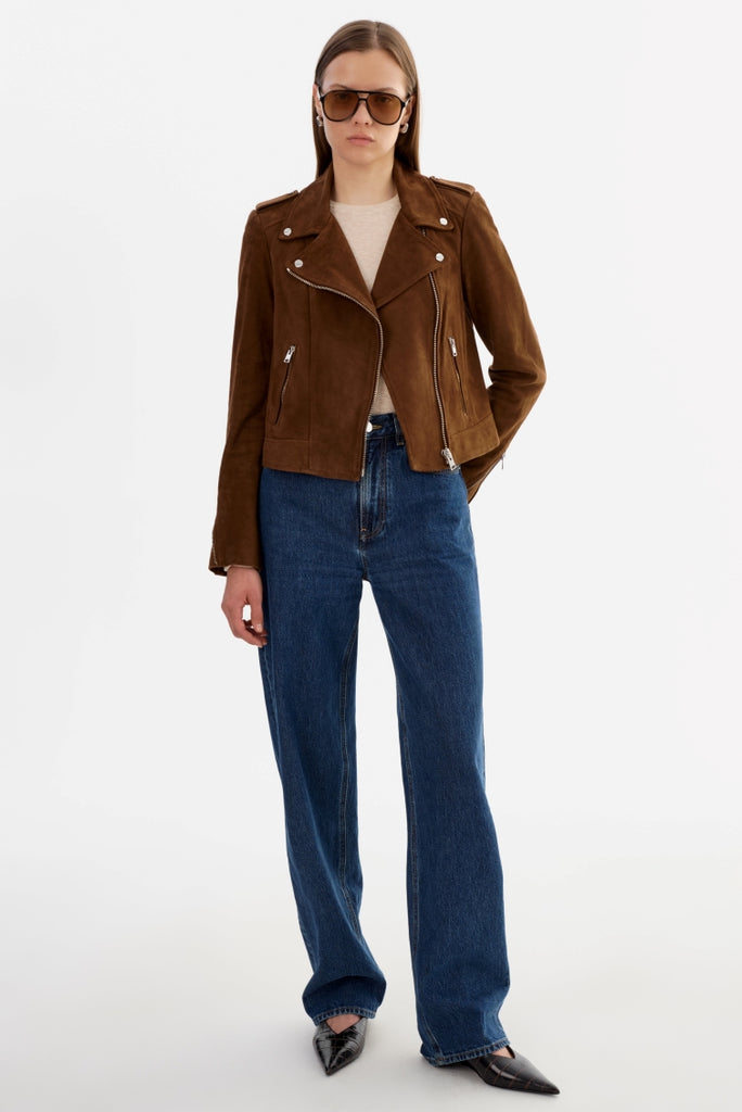 From the brand LaMarque Women's Donna Suede Biker Jacket in Brown - abigail fashion