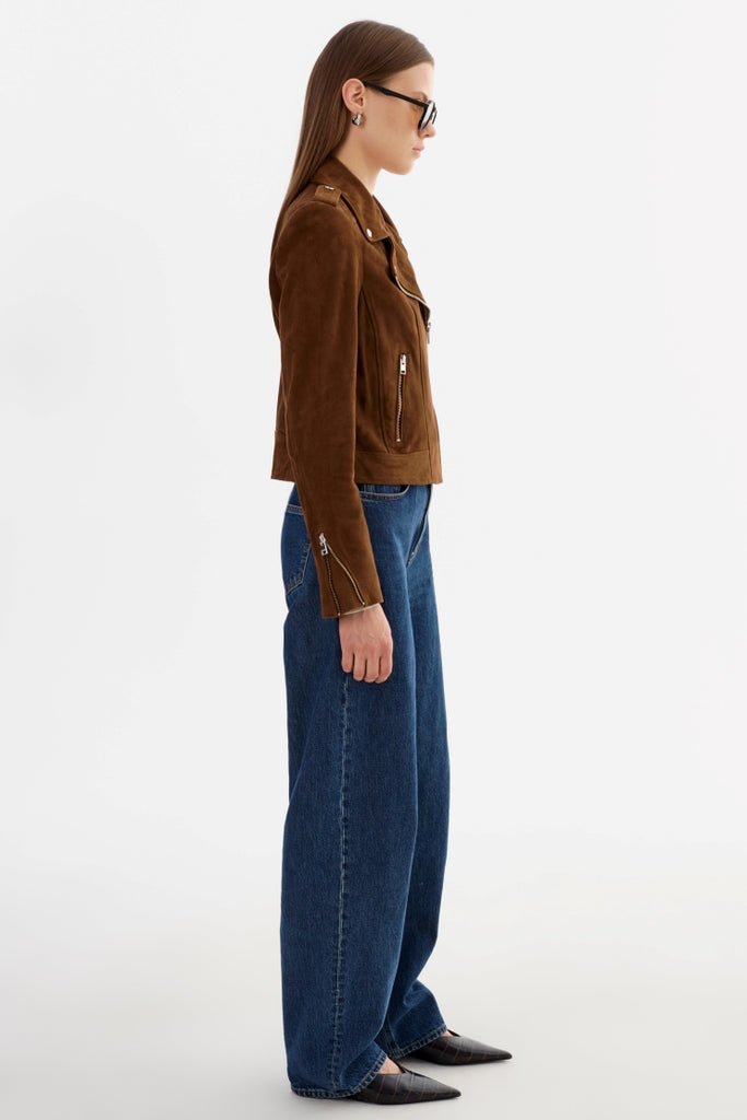 From the brand LaMarque Women's Donna Suede Biker Jacket in Brown - abigail fashion