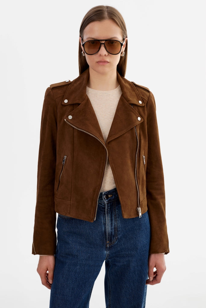 From the brand LaMarque Women's Donna Suede Biker Jacket in Brown - abigail fashion