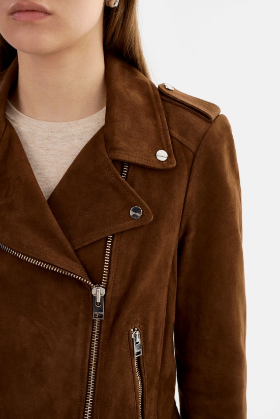 From the brand LaMarque Women's Donna Suede Biker Jacket in Brown - abigail fashion