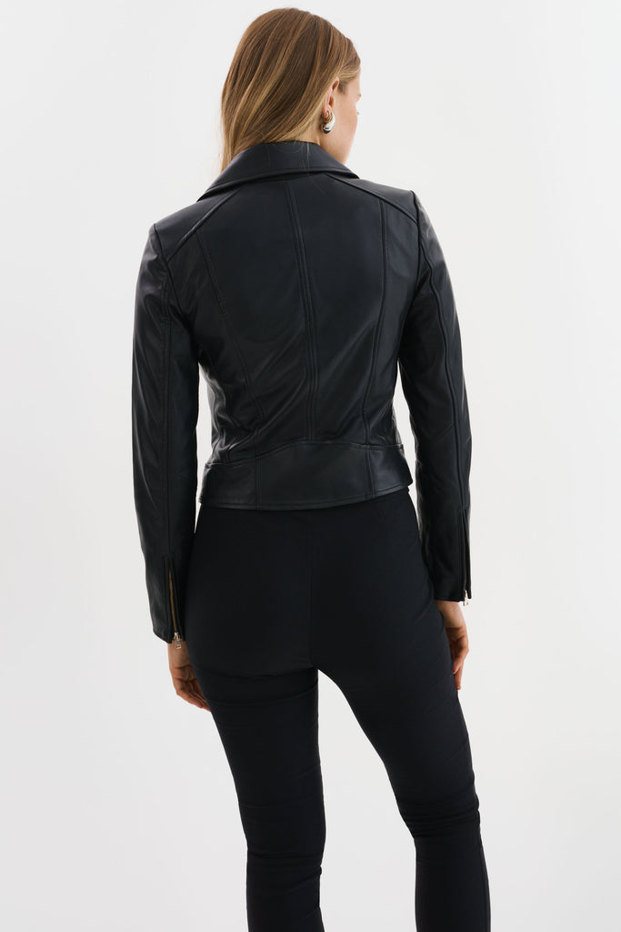 From the brand LaMarque Women's Kelsey Biker Leather Jacket in Black - abigail fashion