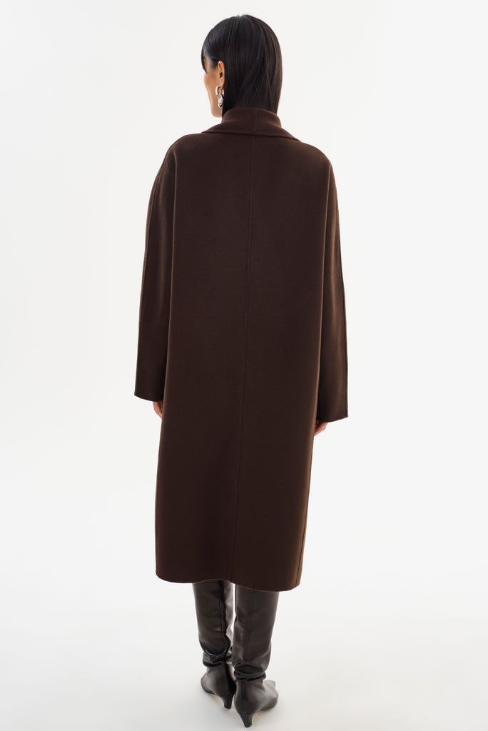 From the brand LaMarque Women's Thara Double Face Shawl Collar Wool Coat in Dark Brown - abigail fashion