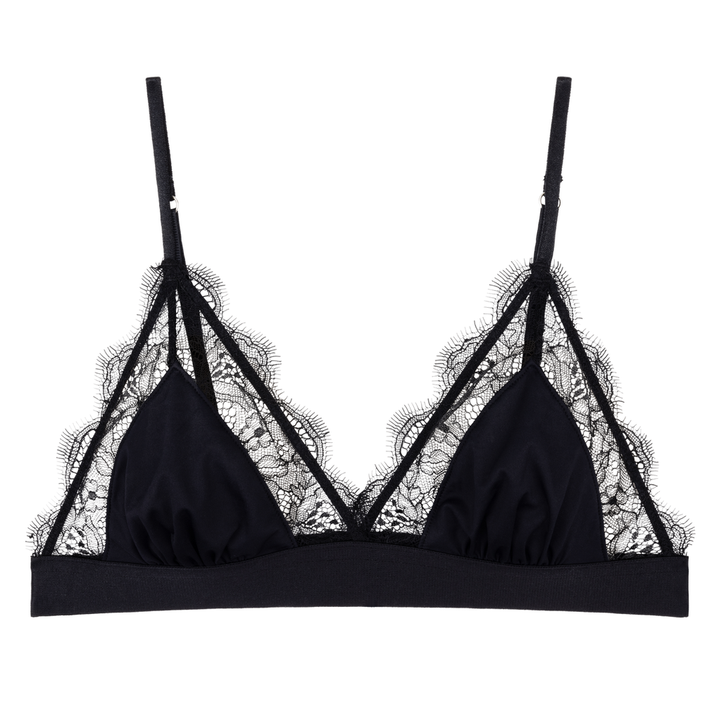 Love Stories Women's Love Lace Delicate Triangle Bralette Black - abigail fashion