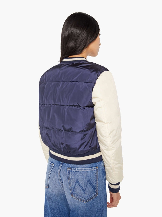 From the brand MOTHER Women's Pillow Talk Letterman Jacket in Second String - abigail fashion