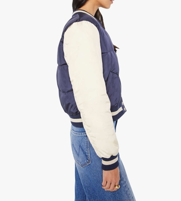 From the brand MOTHER Women's Pillow Talk Letterman Jacket in Second String - abigail fashion