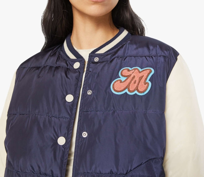From the brand MOTHER Women's Pillow Talk Letterman Jacket in Second String - abigail fashion