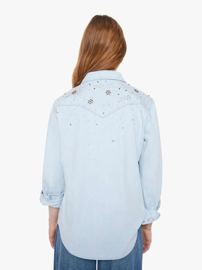 From the brand MOTHER Women's The All My Exes Denim Shirt in More Is More - abigail fashion