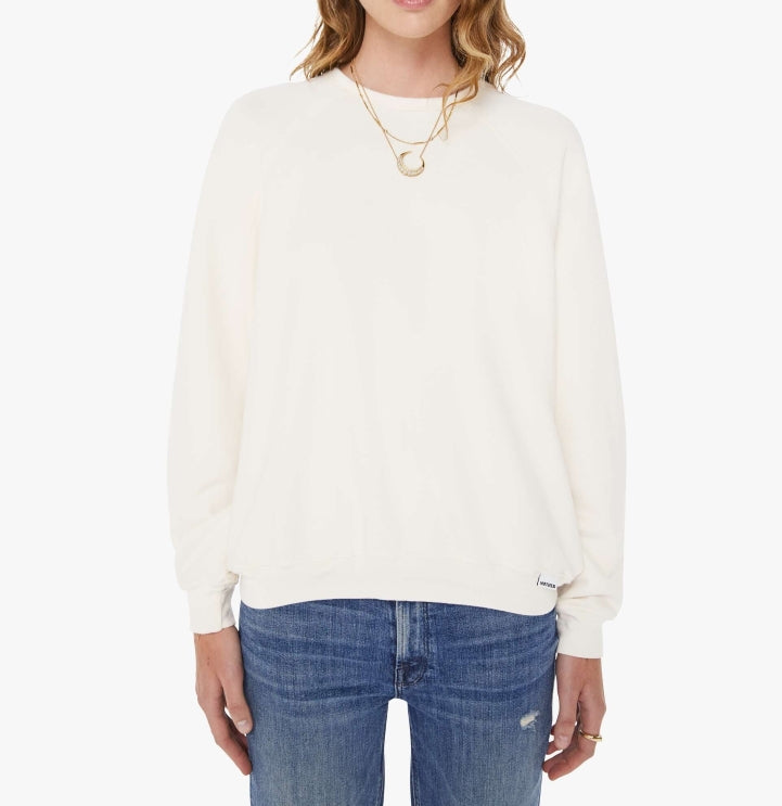 From the brand MOTHER Women's The Biggie Concert Raglan Sweatshirt in Cream - abigail fashion