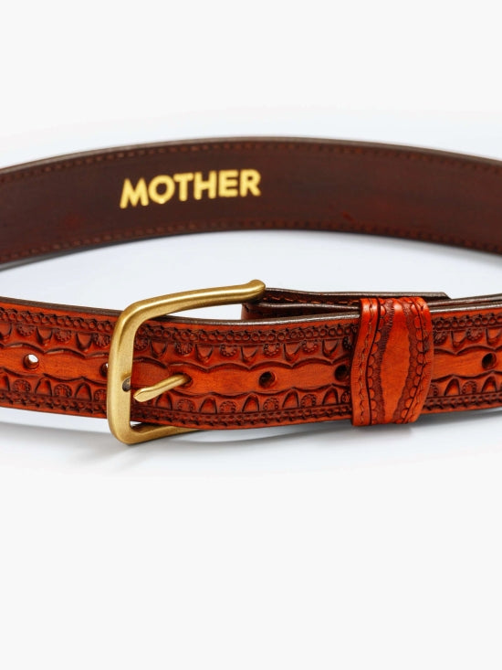 From the brand MOTHER Women's The Eye Opener Leather Belt in Brown - abigail fashion