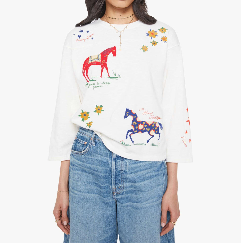 From the brand MOTHER Women's The Footballer Crewneck Tee in Whenever - abigail fashion