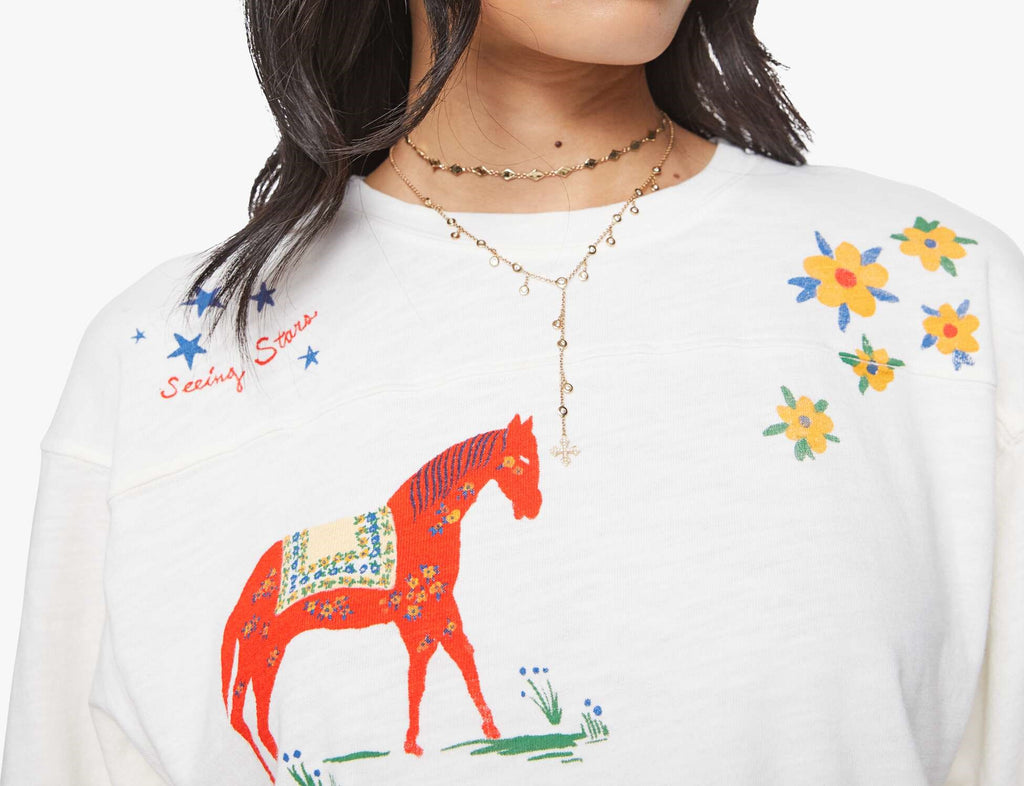 From the brand MOTHER Women's The Footballer Crewneck Tee in Whenever - abigail fashion