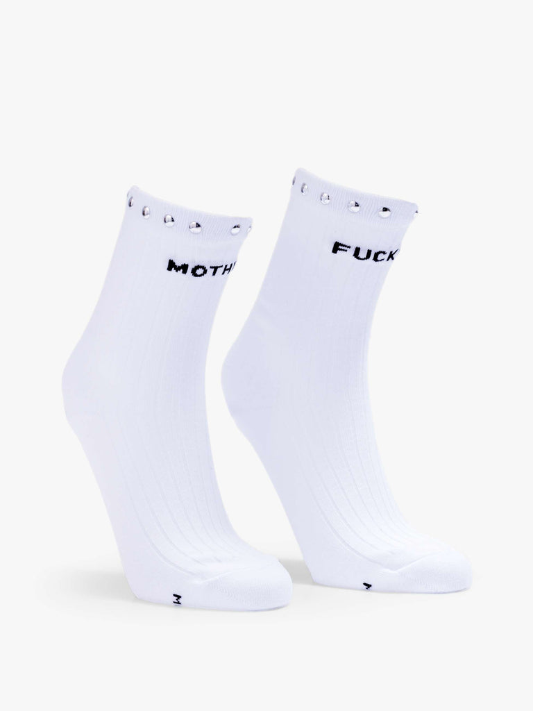 From the brand MOTHER Women's The Half Step Socks in White Studded - abigail fashion