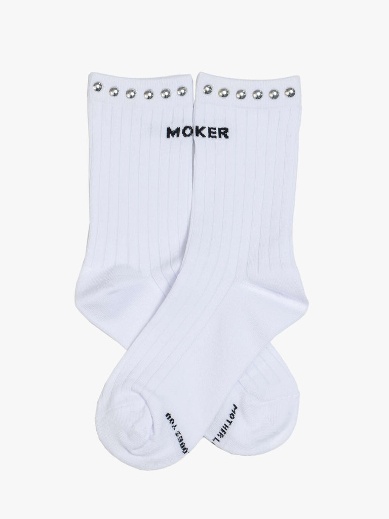 From the brand MOTHER Women's The Half Step Socks in White Studded - abigail fashion