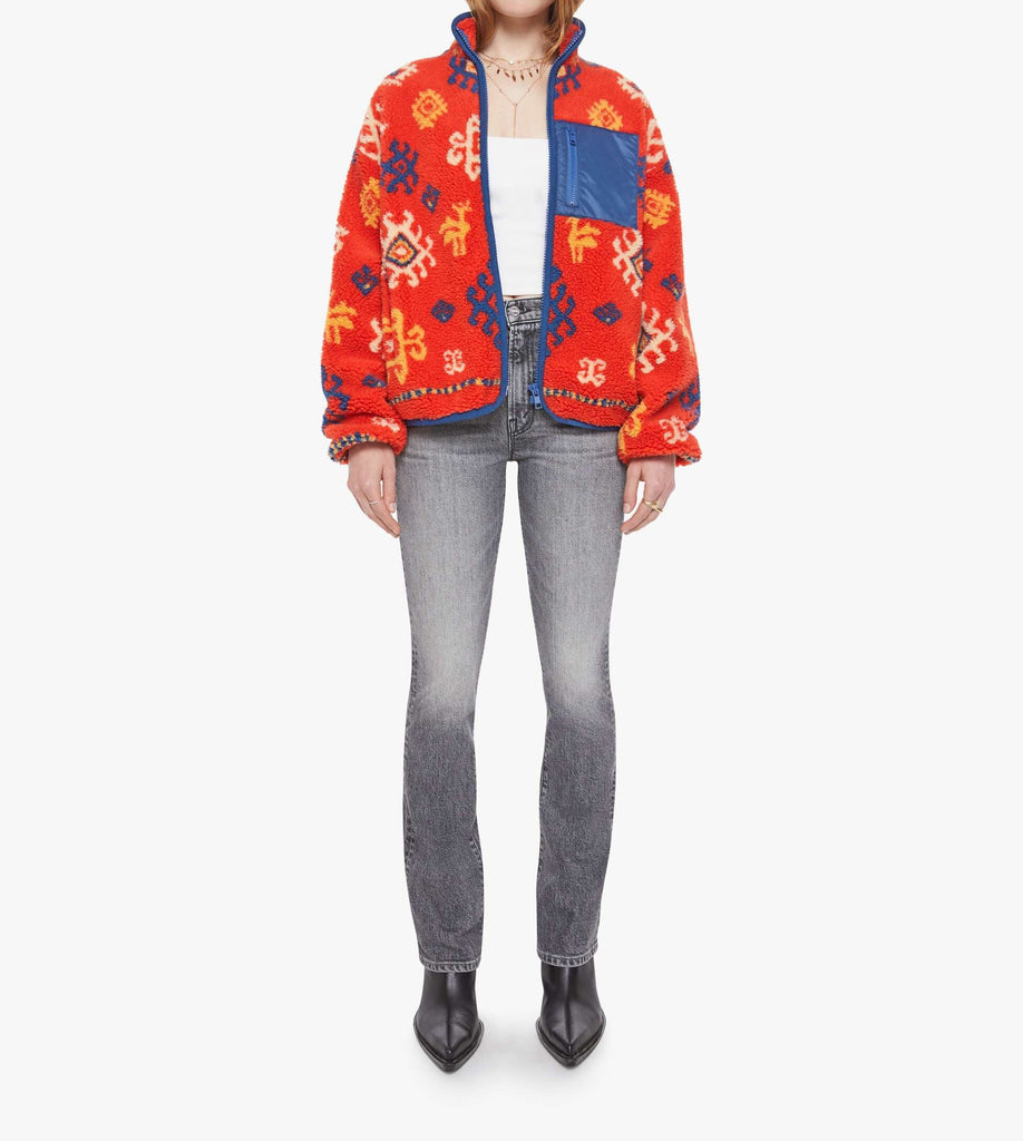 From the brand MOTHER Women's The Heat Lamp Fleece Sweater Jacket in Sing For Your Supper - abigail fashion