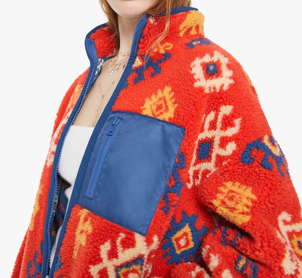 From the brand MOTHER Women's The Heat Lamp Fleece Sweater Jacket in Sing For Your Supper - abigail fashion