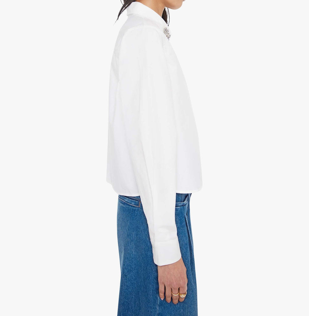 From the brand MOTHER Women's The Honor Shirt in White - abigail fashion