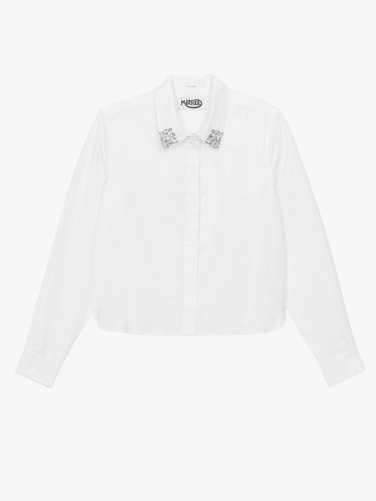 From the brand MOTHER Women's The Honor Shirt in White - abigail fashion