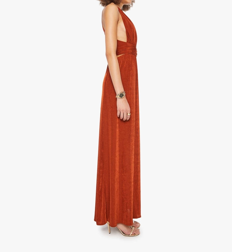 From the brand MOTHER Women's The Hustler Dress in Copper - abigail fashion