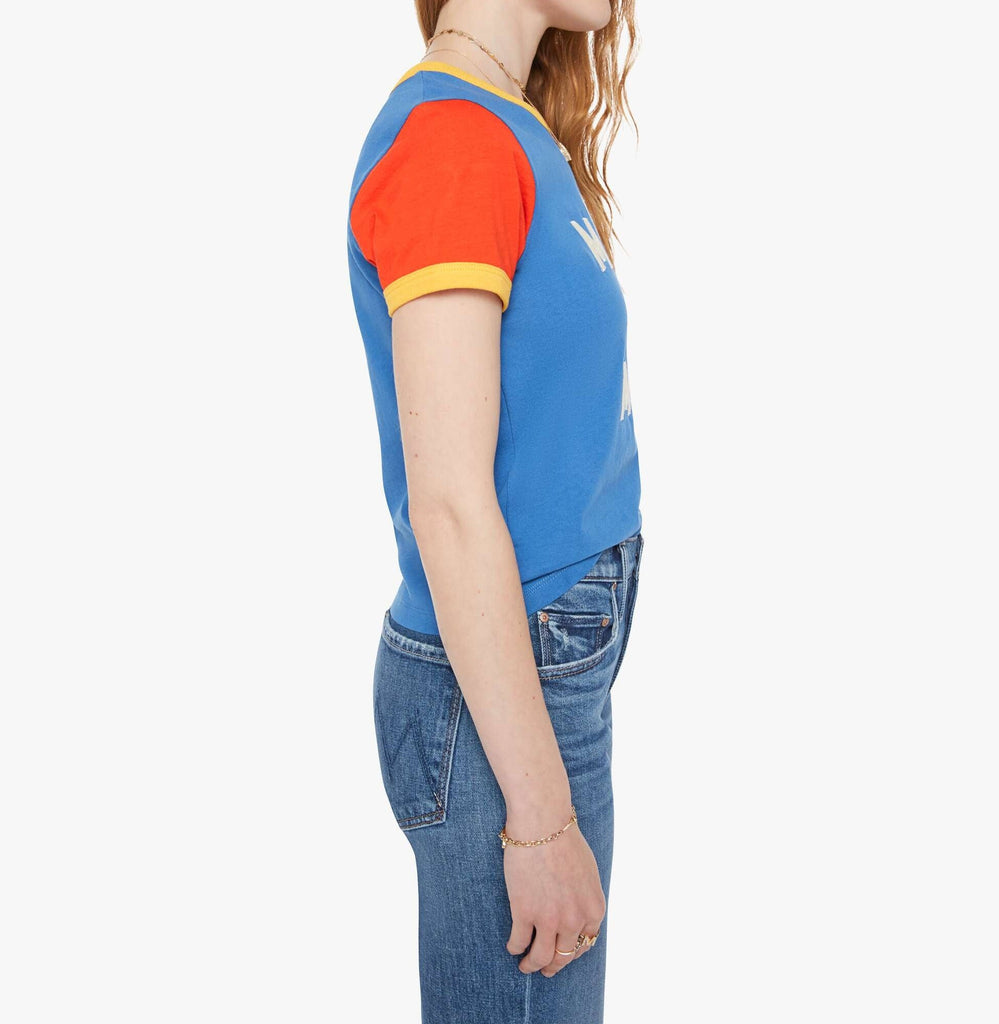 From the brand MOTHER Women's The Itty Bitty Ringer Crewneck Tee in Delft More Is More - abigail fashion