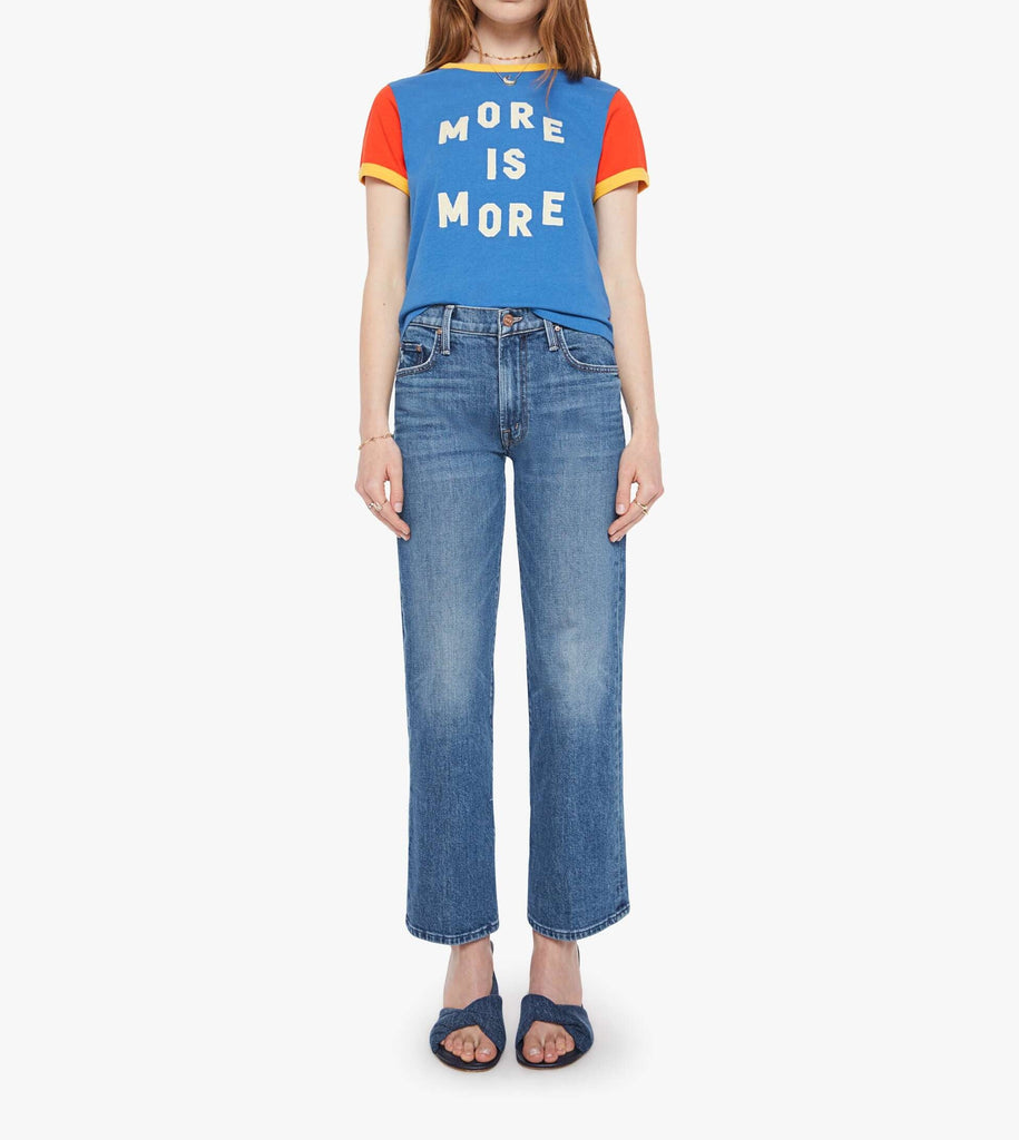 From the brand MOTHER Women's The Itty Bitty Ringer Crewneck Tee in Delft More Is More - abigail fashion