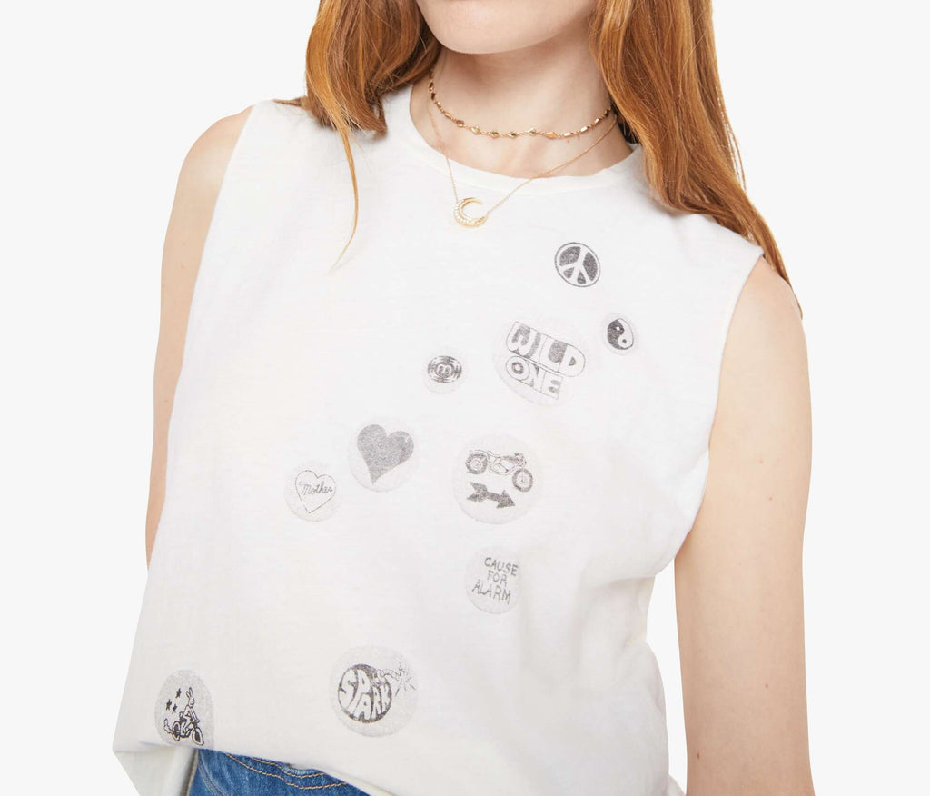 From the brand MOTHER Women's The Lil Goodie Goodie Chop Top in Pin Point - abigail fashion