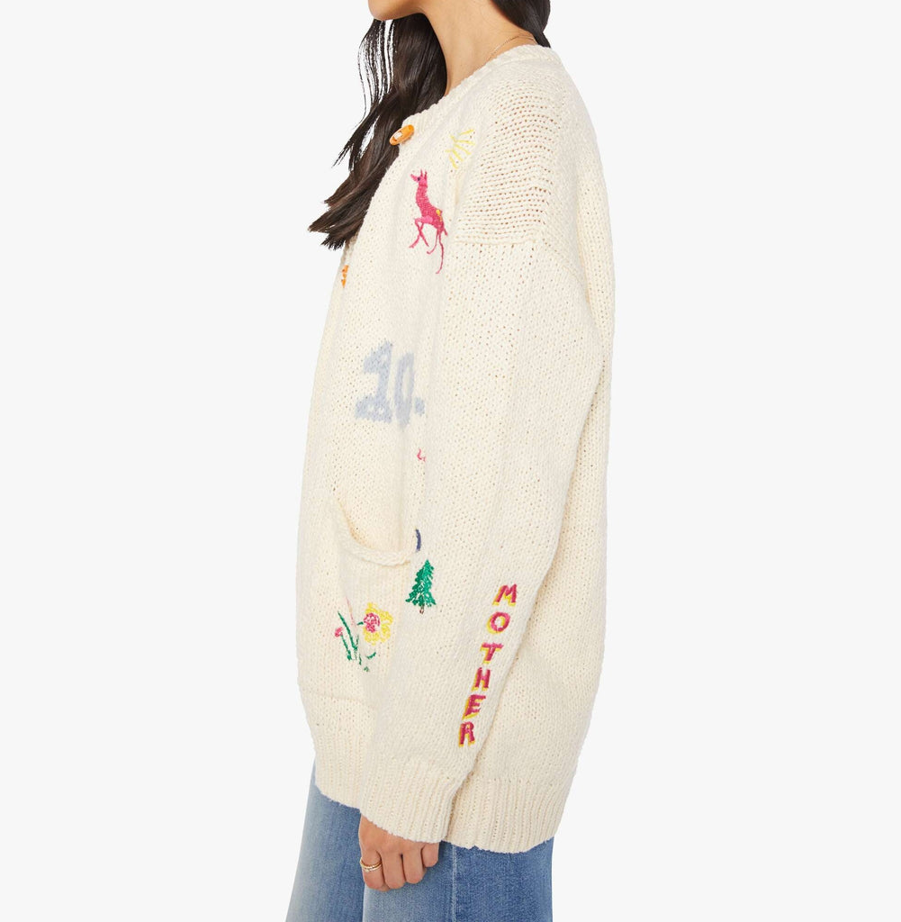 From the brand MOTHER Women's The Long Drop Cardigan in Out There - abigail fashion