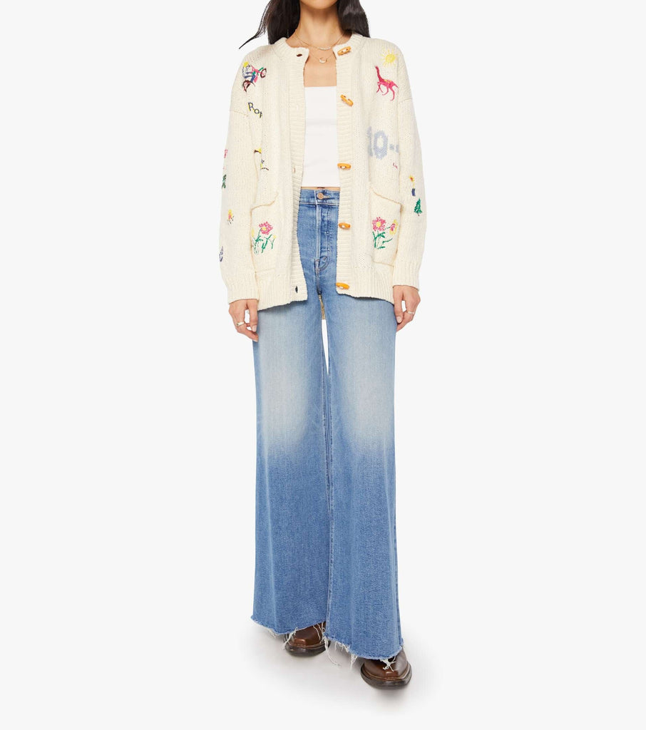 From the brand MOTHER Women's The Long Drop Cardigan in Out There - abigail fashion