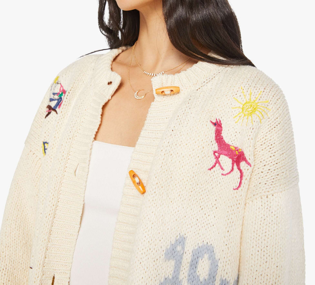 From the brand MOTHER Women's The Long Drop Cardigan in Out There - abigail fashion