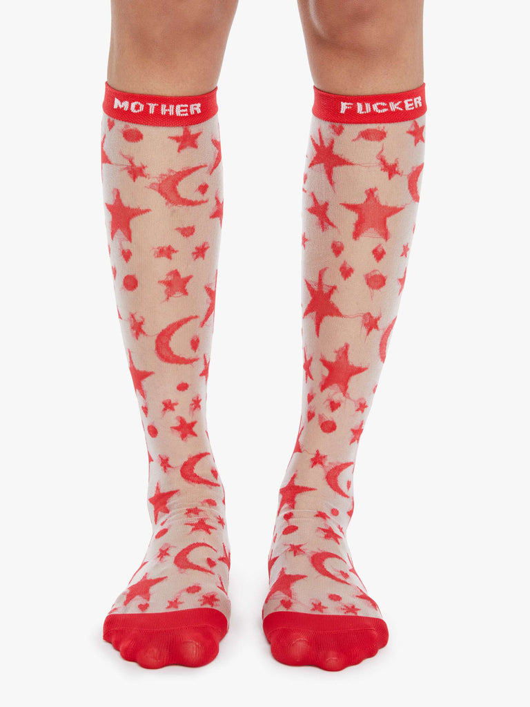From the brand MOTHER Women's The Ra Ra Knee-High Socks in Stargazer - abigail fashion
