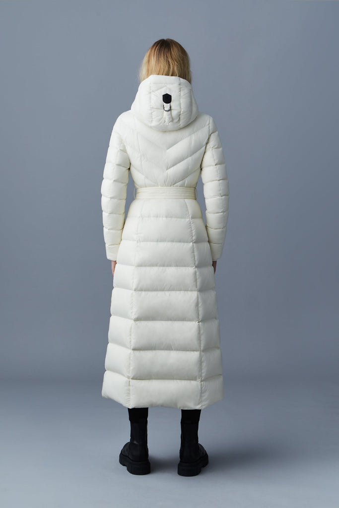 Mackage Calina-R Ladies Maxi Lightweight Down Coat With Sash Belt Cream Bach&Co