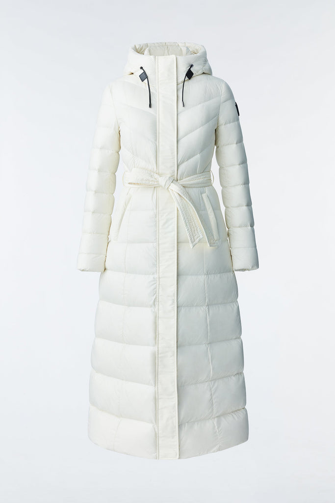 Mackage Calina-R Ladies Maxi Lightweight Down Coat With Sash Belt Cream Bach&Co