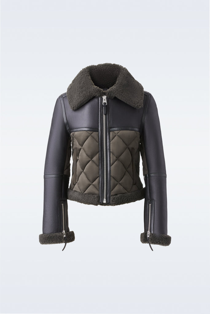 Mackage Tulip Quilted Sheepskin Jacket With Shearling Trim Dark Olive Bach&Co