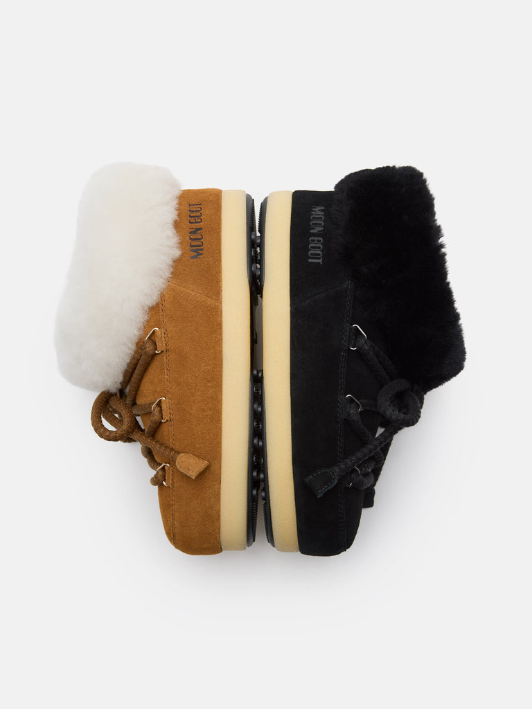 From the brand MoonBoot Women's Evx Mule Suede slip-on in Cognac/Natural - abigail fashion