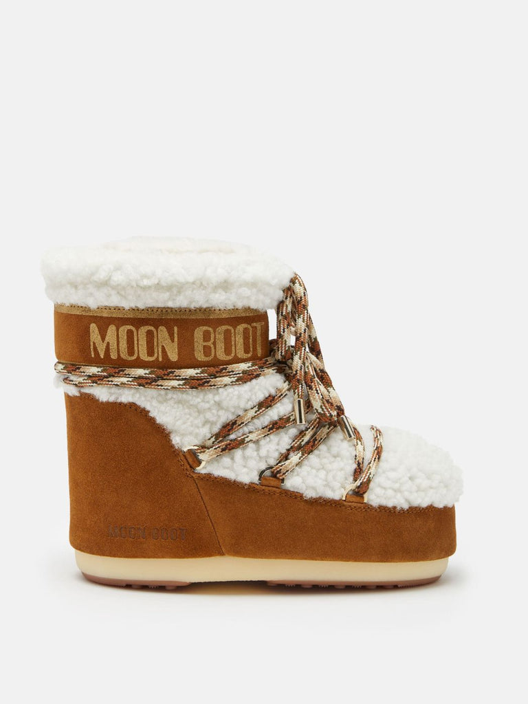 From the brand MoonBoot Women's Icon Low Shearling Boot in Whisky/Off White - abigail fashion