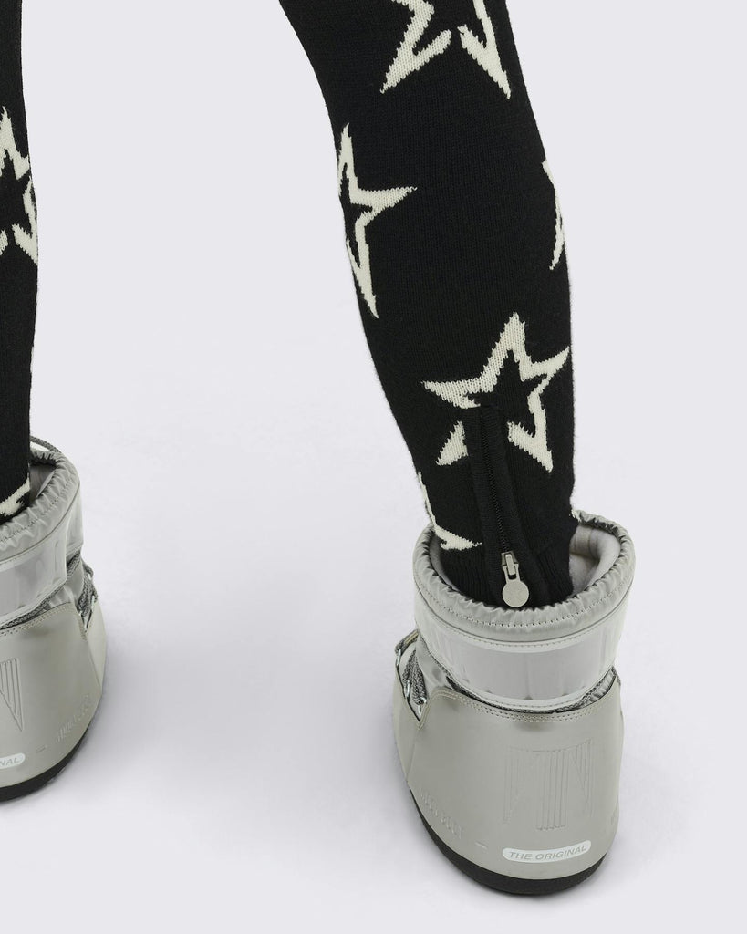 Perfect Moment Aster Merino Wool Leggings Logo Star Print- Black/ Snow White Star Bach&Co