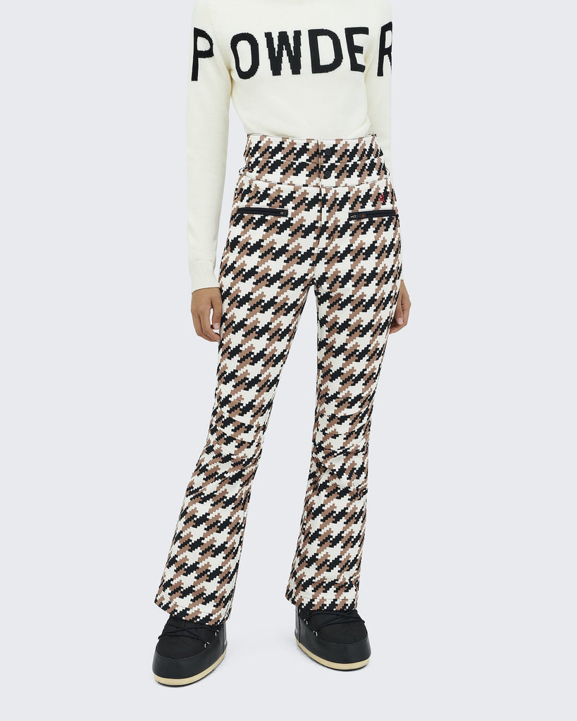 Perfect Moment Aurora Flare Pant Houndstooth Print Houndstooth -Iconic Camel-High Waist abigail_fashion