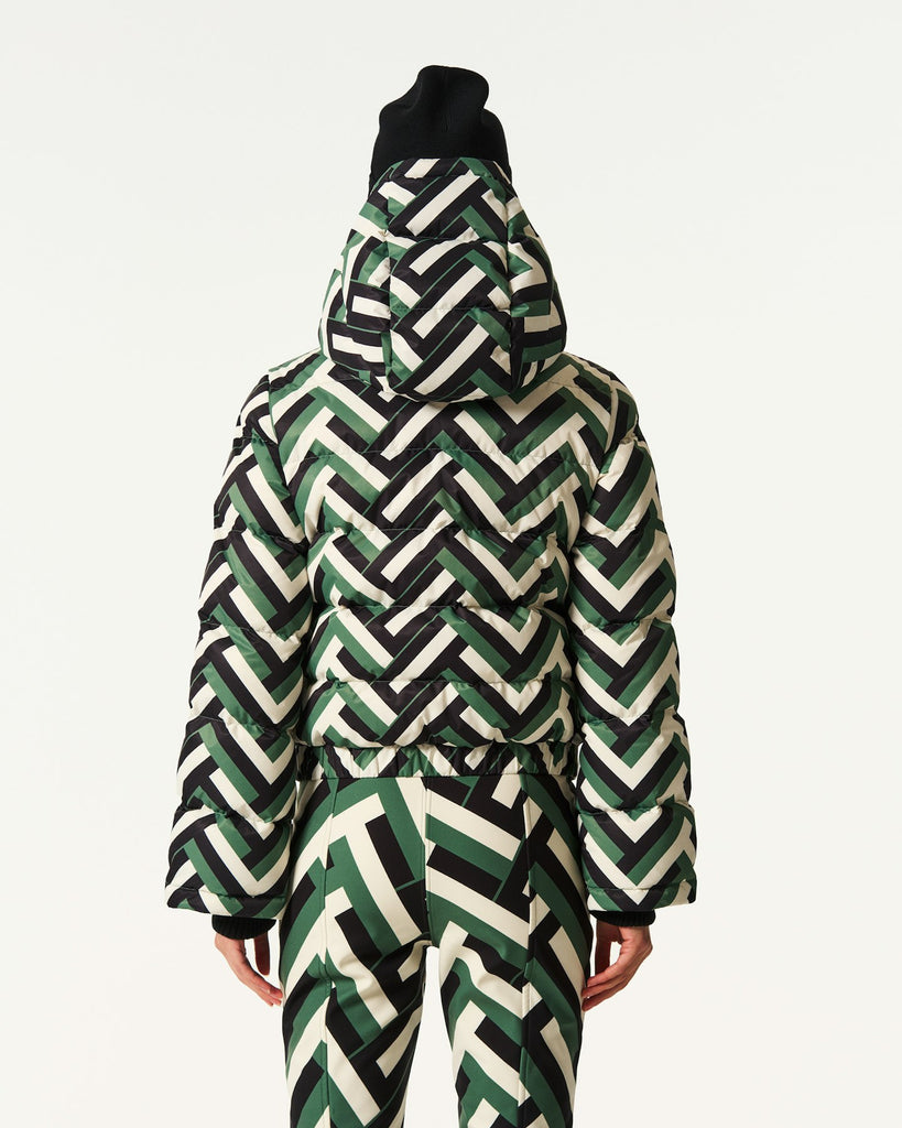 From the brand Perfect Moment Women's Polar Flare Ski Jacket III in Waffle Print - Green - abigail fashion