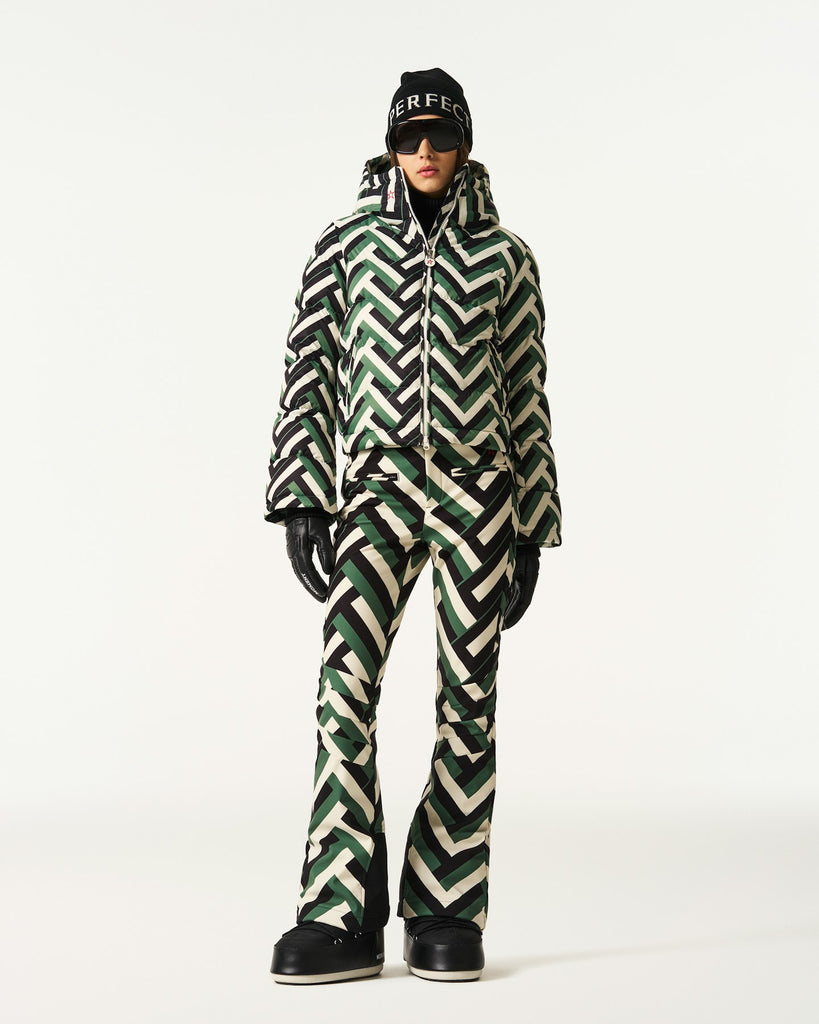 From the brand Perfect Moment Women's Polar Flare Ski Jacket III in Waffle Print - Green - abigail fashion