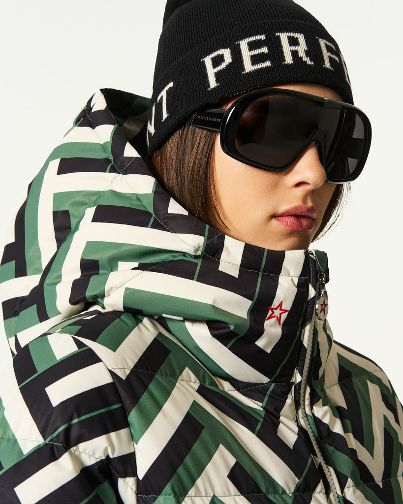 From the brand Perfect Moment Women's Polar Flare Ski Jacket III in Waffle Print - Green - abigail fashion
