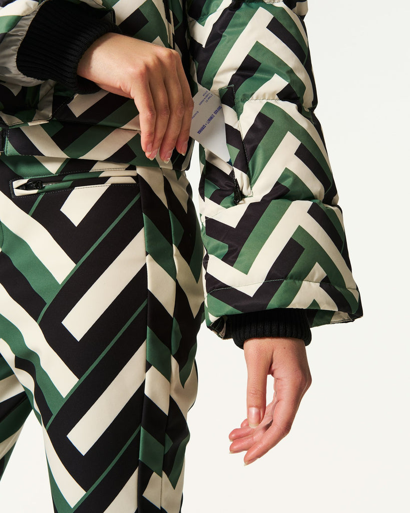 From the brand Perfect Moment Women's Polar Flare Ski Jacket III in Waffle Print - Green - abigail fashion
