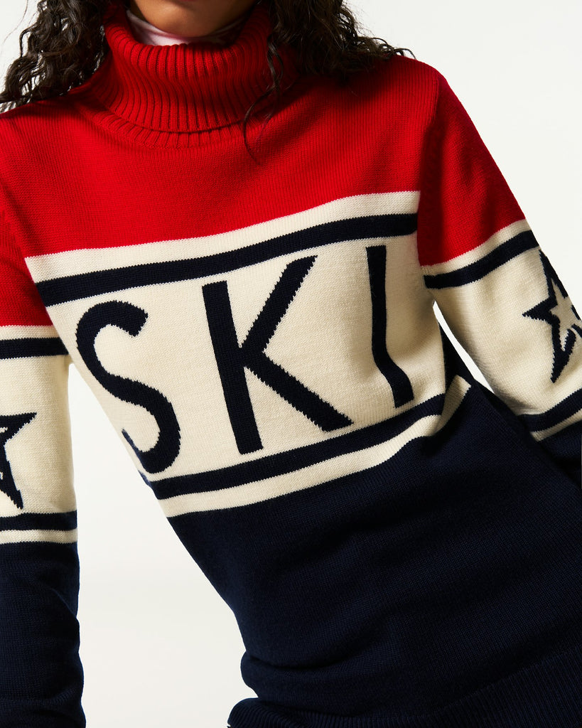 From the brand Perfect Moment Women's Schild Sweater in Red & Navy - abigail fashion