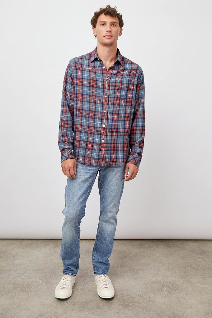 Rails Lennox Long Sleeve Button-Down Shirt Blue Corvair Melange abigail fashion