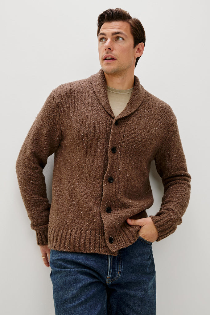 From the brand Rails Men's Corden Cardigan in Chestnut Speckle - abigail fashion