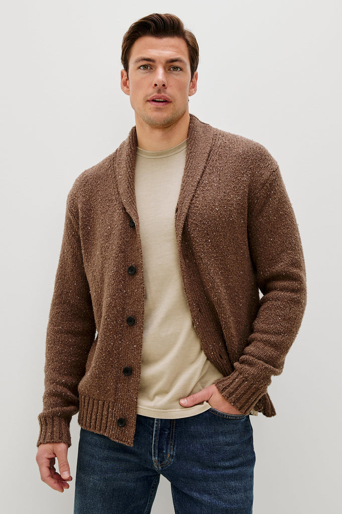 From the brand Rails Men's Corden Cardigan in Chestnut Speckle - abigail fashion