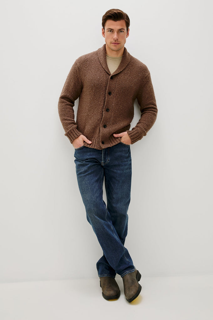 From the brand Rails Men's Corden Cardigan in Chestnut Speckle - abigail fashion
