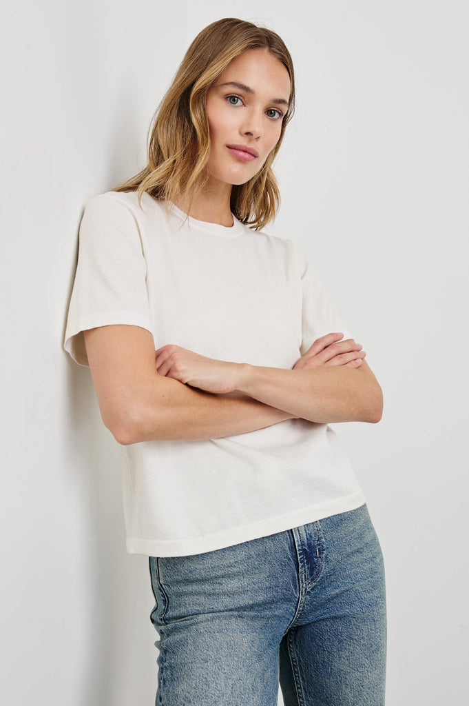 From the brand Rails Women's Cotton Cashmere Short Sleeve Tee in White - abigail fashion