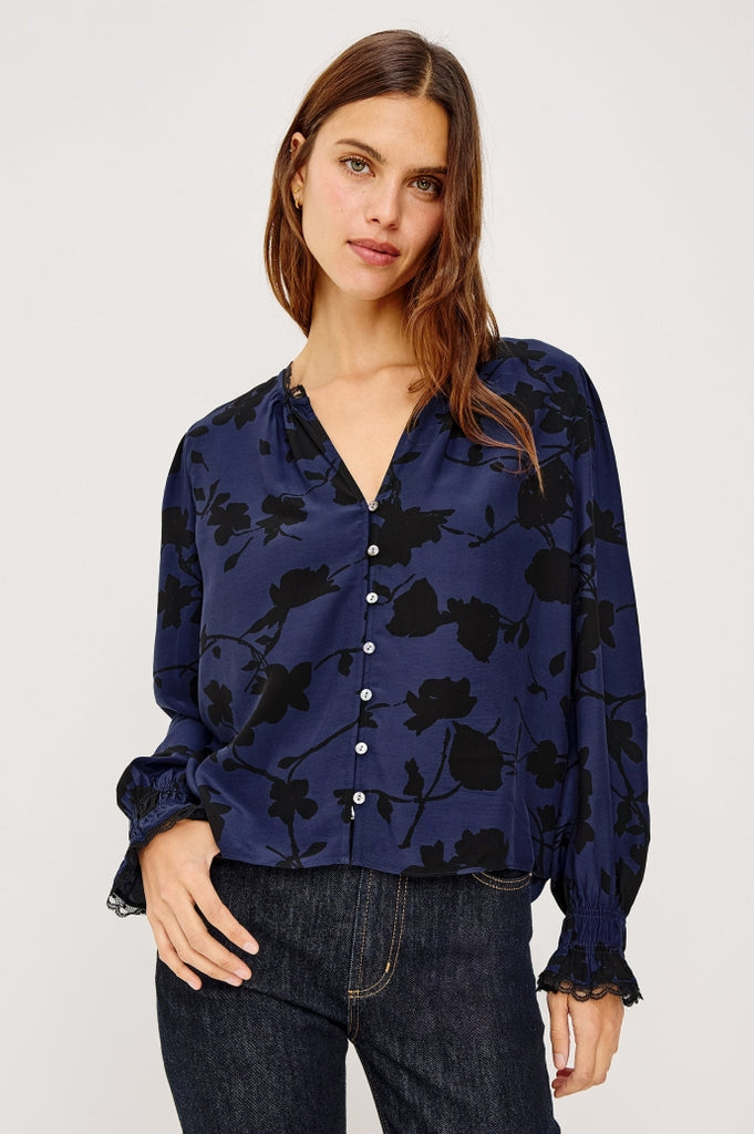 From the brand Rails Women's Magda Shirt in Navy Tossed Roses - abigail fashion