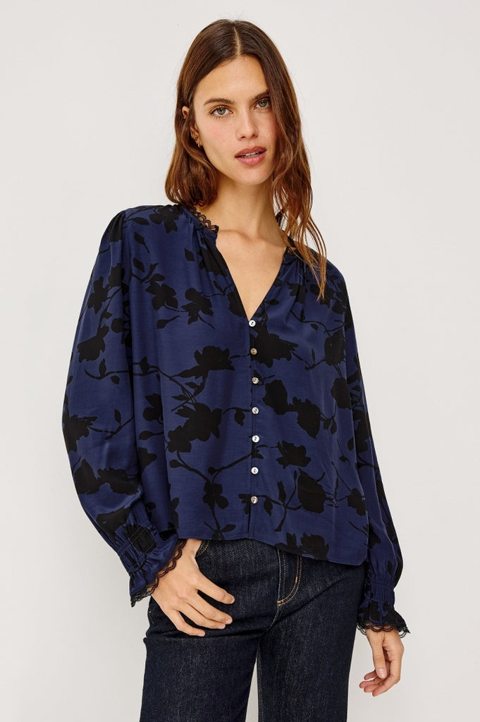 From the brand Rails Women's Magda Shirt in Navy Tossed Roses - abigail fashion