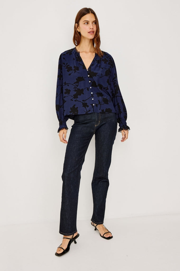 From the brand Rails Women's Magda Shirt in Navy Tossed Roses - abigail fashion