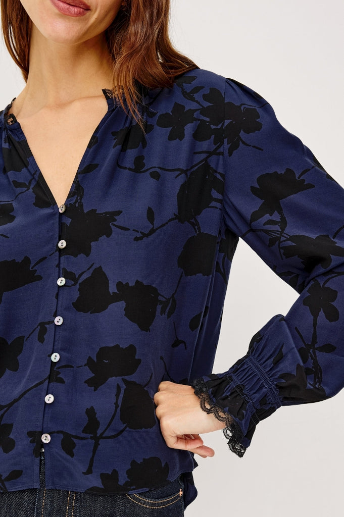 From the brand Rails Women's Magda Shirt in Navy Tossed Roses - abigail fashion